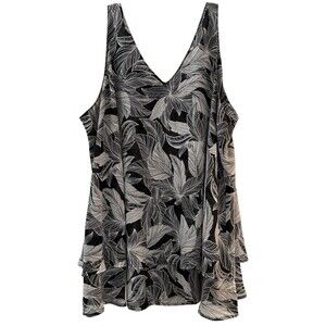 Lane Bryant Semi Sheer Floral Sleeveless Top Size 18 Black White Lined V Neck